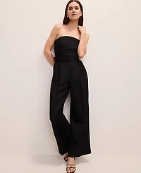 Ann Taylor Belted Strapless Jumpsuit Linen Blend Black Women's