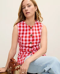 Ann Taylor The Gingham Long Crew Neck Vest Aperol Women's