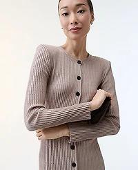 Ann Taylor Petite Ribbed Button Sweater Dress Mocha Meringue Women's