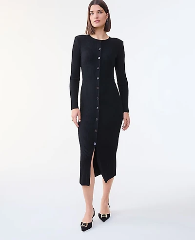 Ann Taylor Petite Ribbed Button Sweater Dress Women's