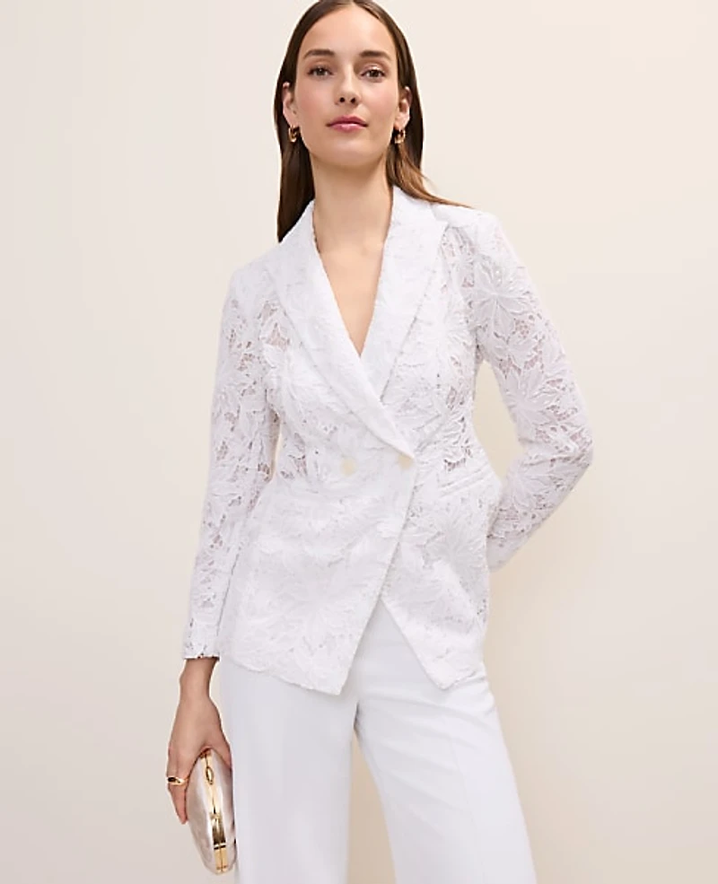Ann Taylor The Cutaway Blazer Lace White Women's