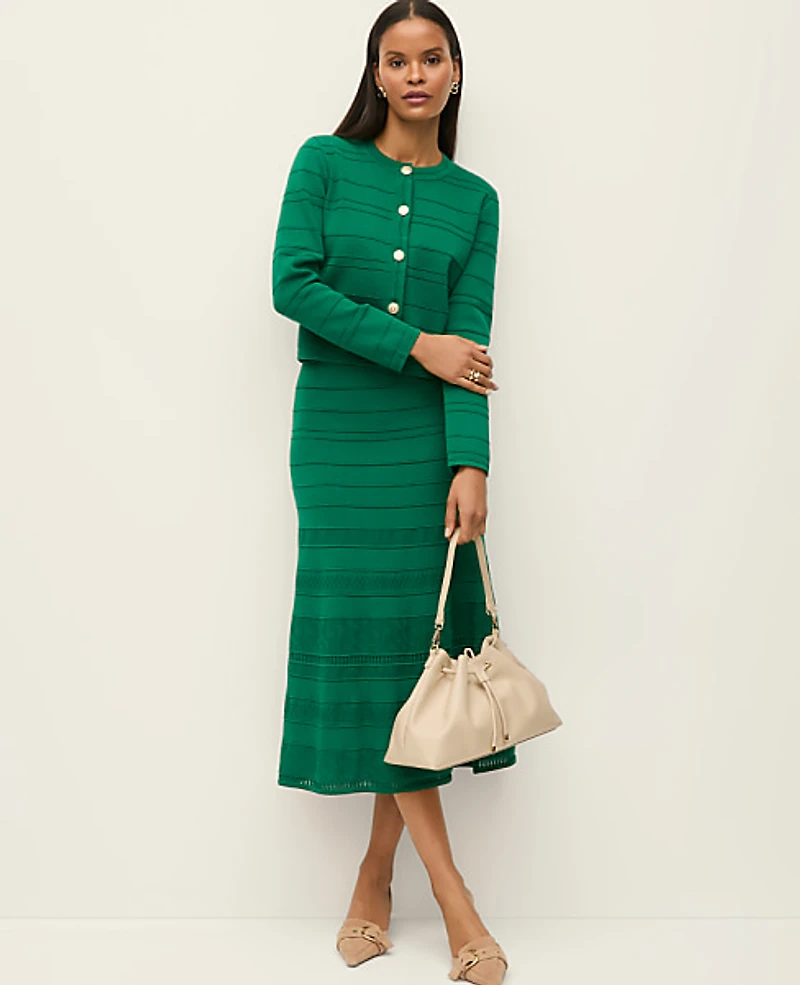 Ann Taylor Petite Pointelle Mixed Stitch Skirt Lush Lawn Women's
