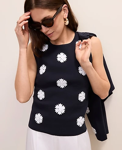 Ann Taylor Floral Appliqué Sweater Shell Top Women's