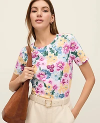 Ann Taylor Weekend Floral Crew Neck T-Shirt Women's