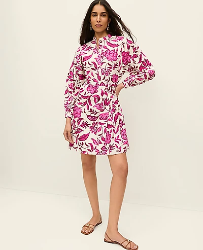 Ann Taylor Floral Belted Shift Dress Size Small Pink Women's