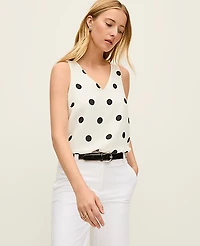 Ann Taylor Dotted Mixed Media V-Neck Shell Top Size XL Winter White Women's