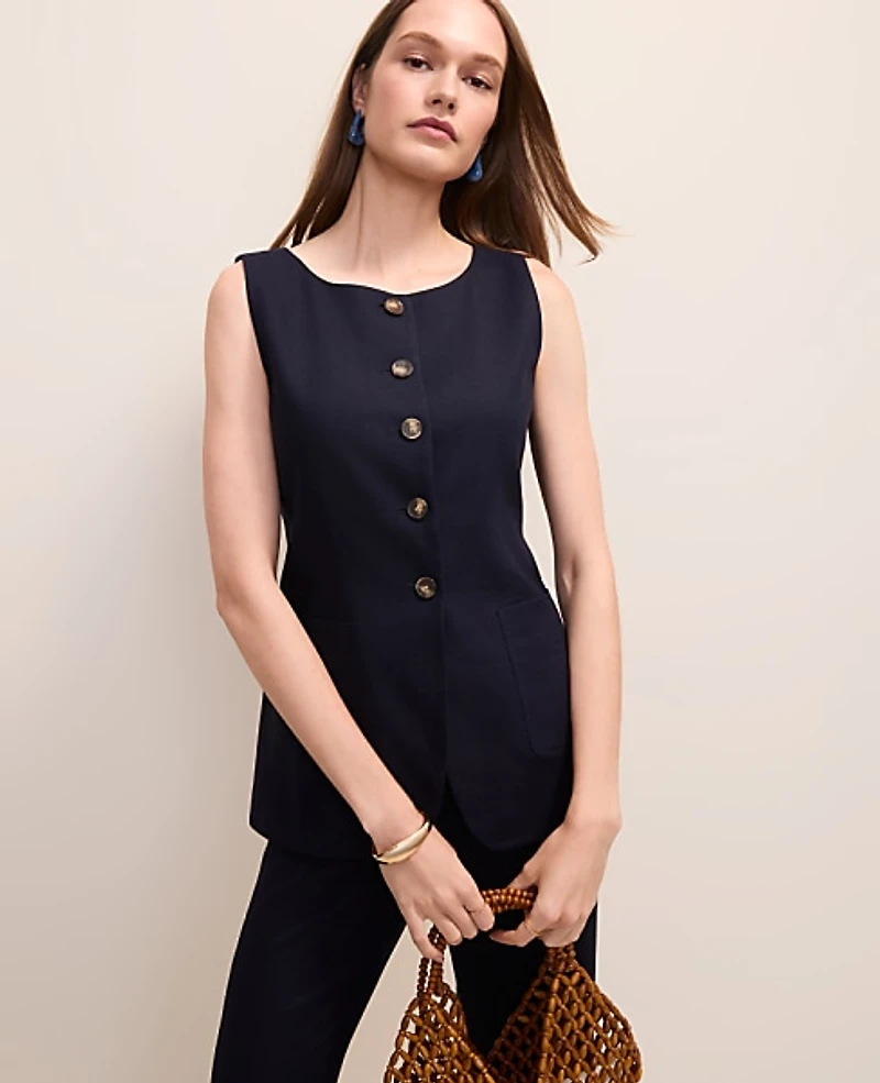 Ann Taylor The Long Crew Neck Vest Linen Blend Women's