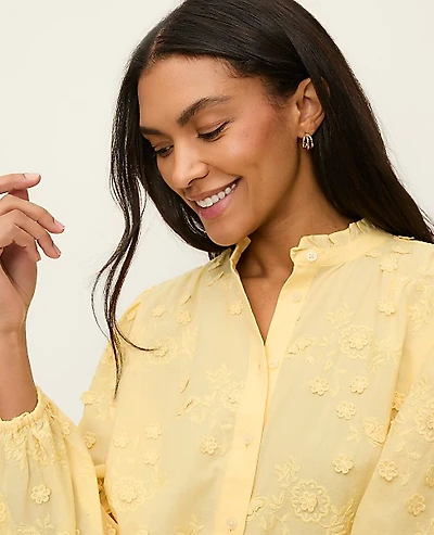 Ann Taylor Petite Embroidered Ruffle Collar Shirt Women's