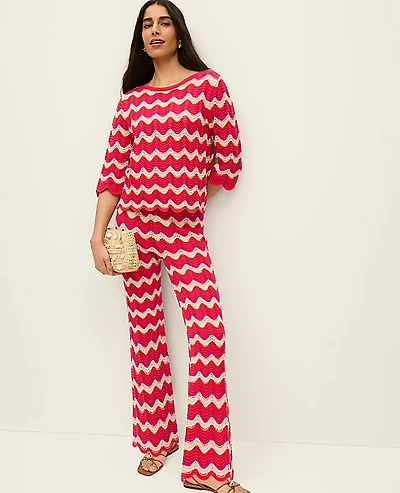 Ann Taylor Petite Chevron Crochet Sweater Pant Smoldering Red Women's
