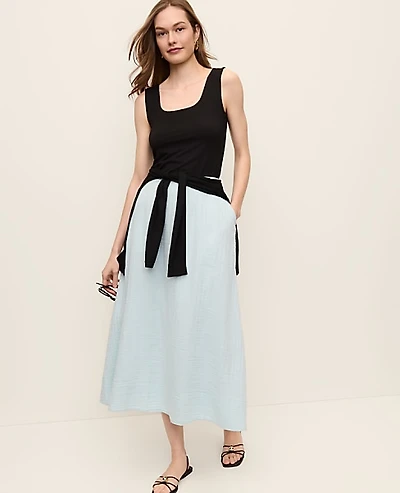 Ann Taylor Cotton Gauze Drawstring Midi Skirt Mountain Air Women's
