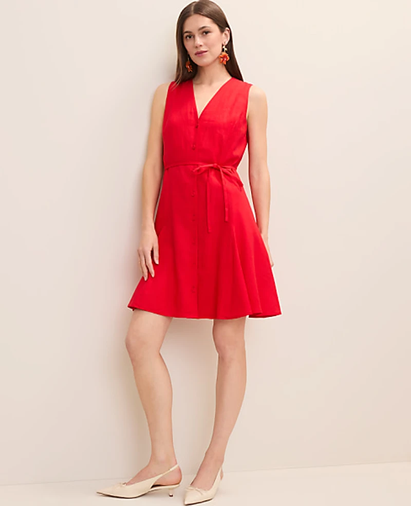 Ann Taylor Linen Blend Flare Dress Women's