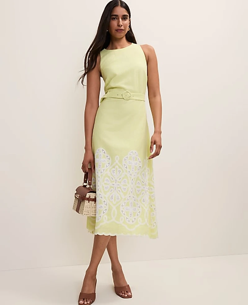 Ann Taylor Eyelet Halter Midi Dress Lime Slice Women's