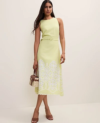 Ann Taylor Eyelet Halter Midi Dress Lime Slice Women's