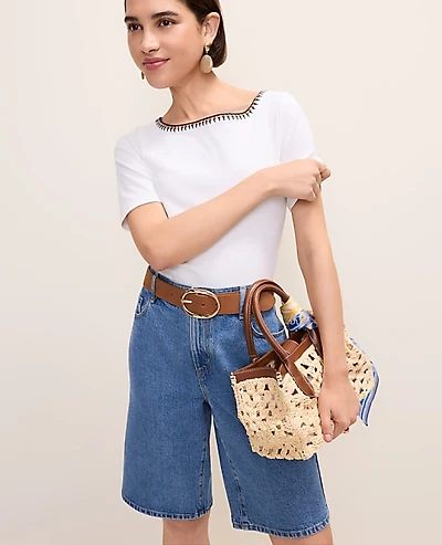 Ann Taylor Crochet Trim T-Shirt White Women's