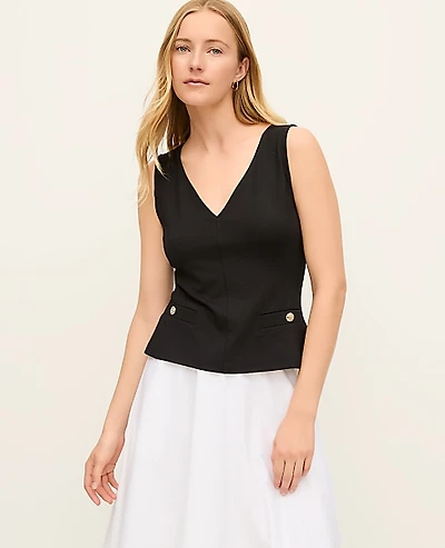 Ann Taylor Petite V-Neck Pocket Shell Top Black Women's