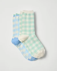 Ann Taylor Gingham Sock Set Aqua Foam Women's