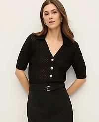 Ann Taylor Pointelle Polo Sweater Women's