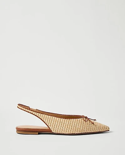 Ann Taylor Weekend Straw Bow Slingback Flat Size 7 1/2 Natural Tan Women's