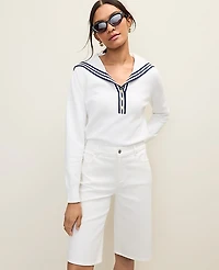 Ann Taylor Weekend Sailor Collar Sweater Size Small White Women's