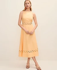 Ann Taylor Ric Rac Cutout Dress Linen Blend Tropical Papaya Women's