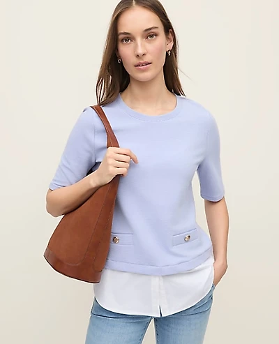 Ann Taylor Petite Layered Mixed Media Top Women's