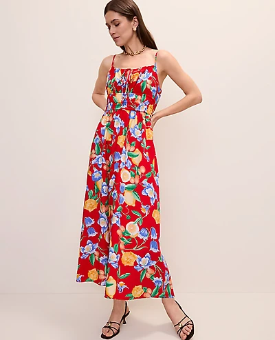 Ann Taylor Floral Gathered Maxi Dress Bright Cherry Women's
