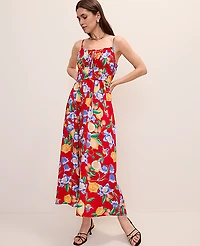 Ann Taylor Floral Gathered Maxi Dress Bright Cherry Women's