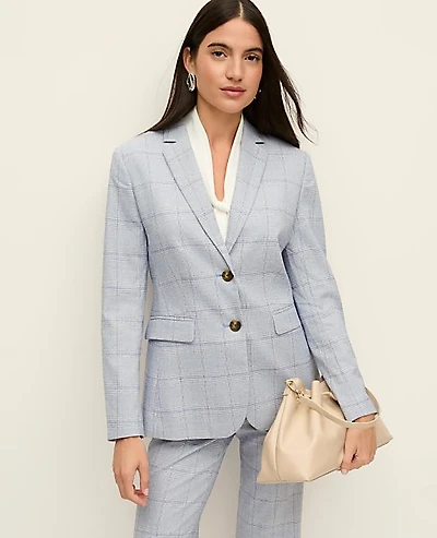 Ann Taylor The Greenwich Blazer in Plaid Size 12 Blue/White Combo Women's
