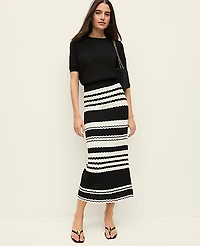 Ann Taylor Petite Striped Woven Midi Skirt Black Women's