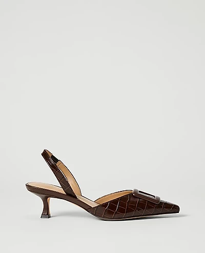 Ann Taylor Croco Slingback Pump Size 8 1/2 Pure Chocolate Women's