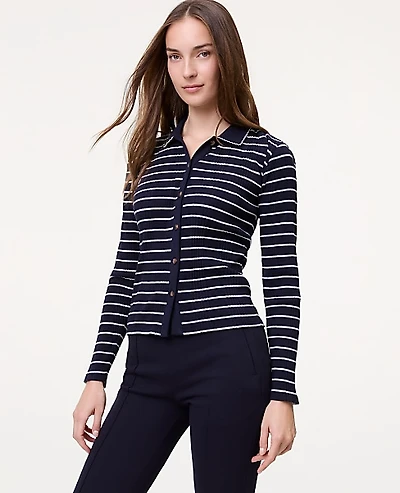 Ann Taylor Weekend Striped Polo Shirt Women's