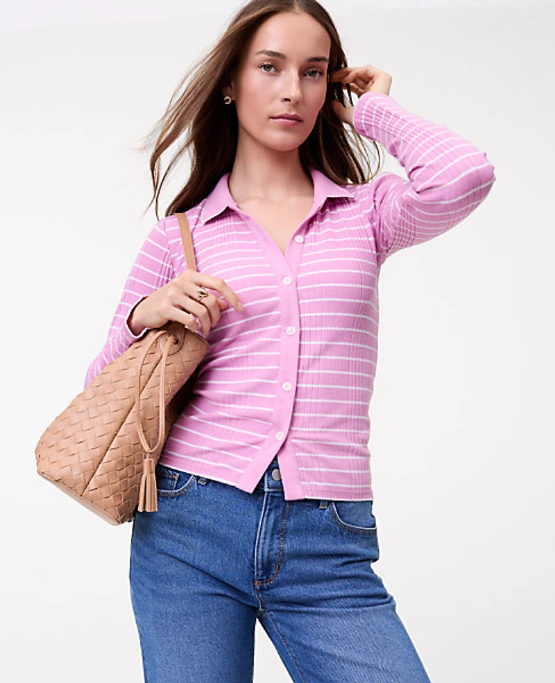 Ann Taylor Weekend Striped Polo Shirt Women's