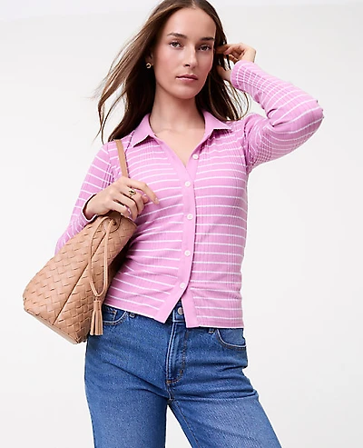 Ann Taylor Weekend Striped Polo Shirt Women's