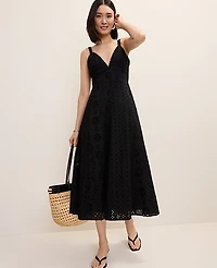 Ann Taylor Studio Eyelet Midi Dress Black Women's