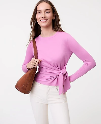 Ann Taylor Weekend Tie Waist Top Size Medium Dusty Mauve Women's