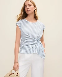 Ann Taylor Striped Tie Waist T-Shirt Coastline Blue Women's