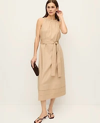 Ann Taylor Petite Halter Flare Midi Dress Cool Sesame Women's