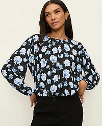 Ann Taylor Petite Floral Bubble Hem Top Soft Cornflower Women's
