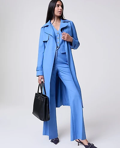 Ann Taylor The Petite Long Trench Coat Bluebird Melange Women's