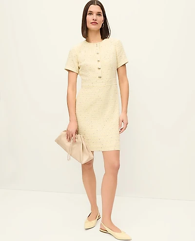 Ann Taylor Petite Tweed Button Shift Dress Size 12 Speckled Yellow Multi Women's