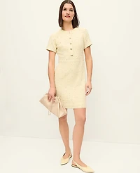 Ann Taylor Petite Tweed Button Shift Dress Speckled Yellow Multi Women's