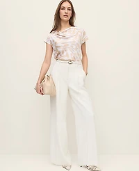 Ann Taylor The Pleated Wide-Leg Pant Textured Crepe Winter White Women's