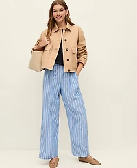 Ann Taylor Weekend Striped Easy Fit Wide-Leg Pant Medium Blue/ White Stripe Women's