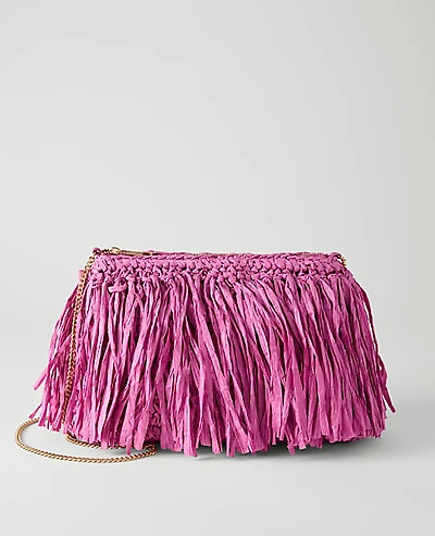 Ann Taylor Raffia Fringe Clutch Handbag Women's