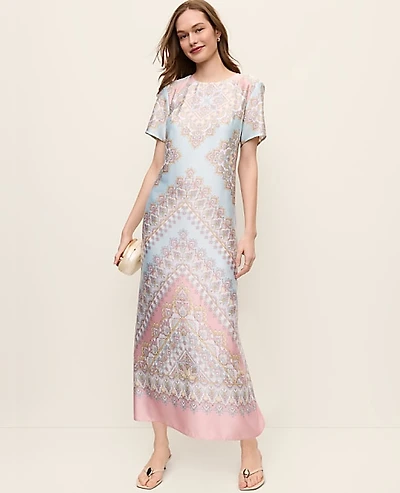 Ann Taylor Petite Satin Paisley Maxi Dress Size 10 Women's