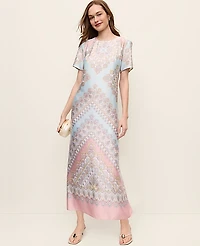 Ann Taylor Petite Satin Paisley Maxi Dress Size 10 Women's
