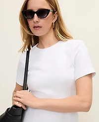 Ann Taylor Petite Crew Neck Flare Dress White Women's