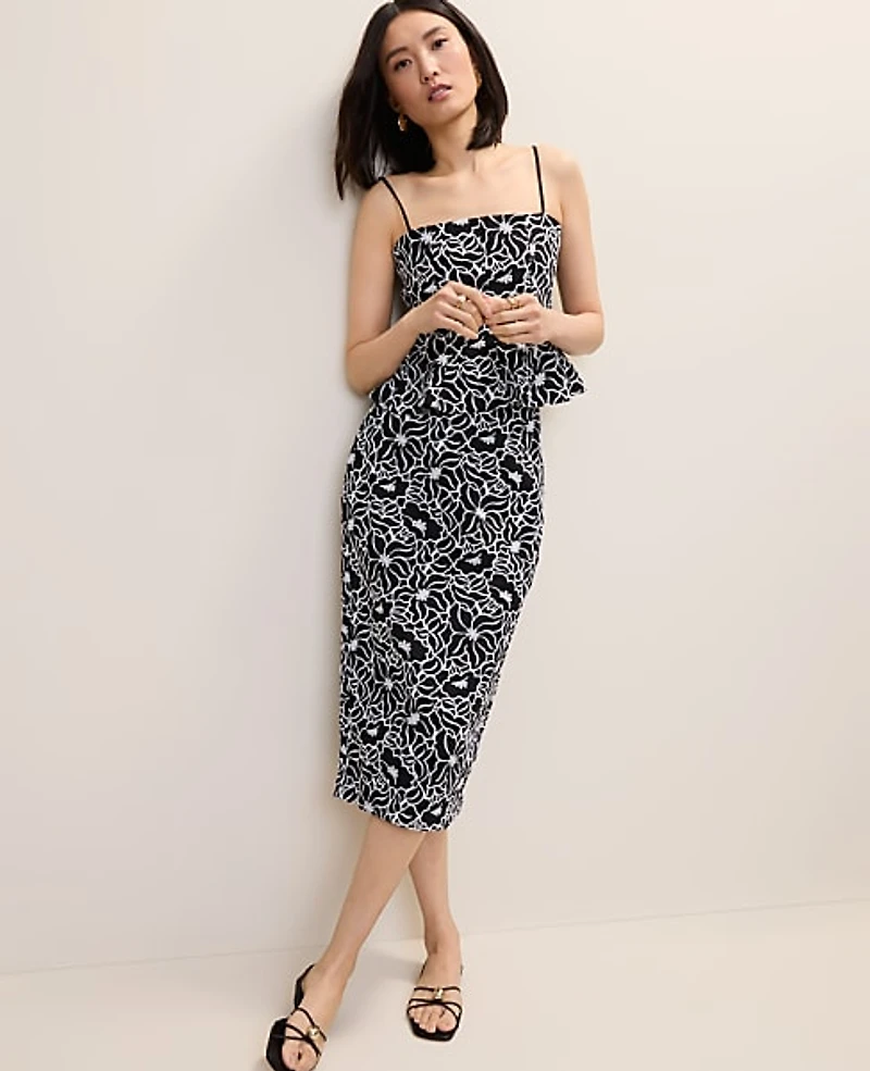 Ann Taylor Embroidered Column Midi Skirt Black Women's