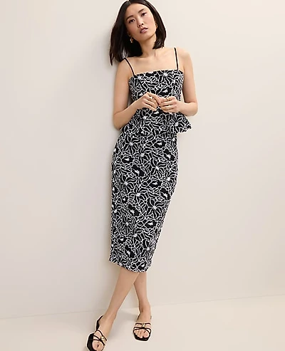 Ann Taylor Embroidered Column Midi Skirt Black Women's