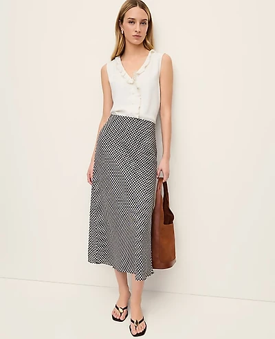 Ann Taylor Petite Gingham Bias Midi Slip Skirt Size 2XS Black Women's